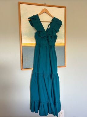 Japna Teal Ruffle-Trim Maxi Dress